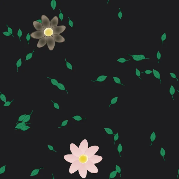 Enkla Blommor Med Gröna Blad Fri Sammansättning Vektor Illustration — Stock vektor