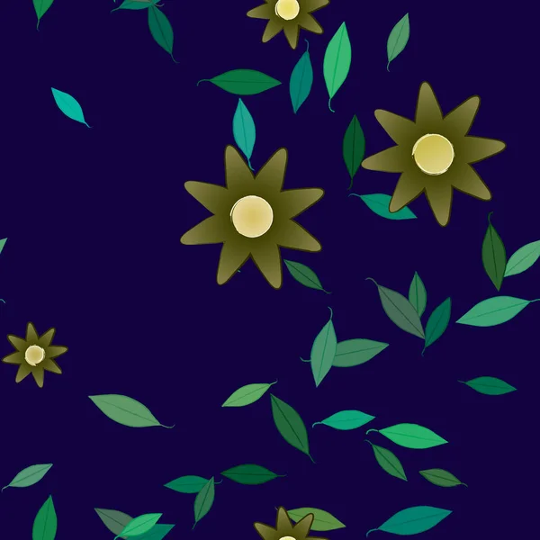 Modèle Vectoriel Avec Des Fleurs Colorées Simples Des Feuilles Vertes — Image vectorielle