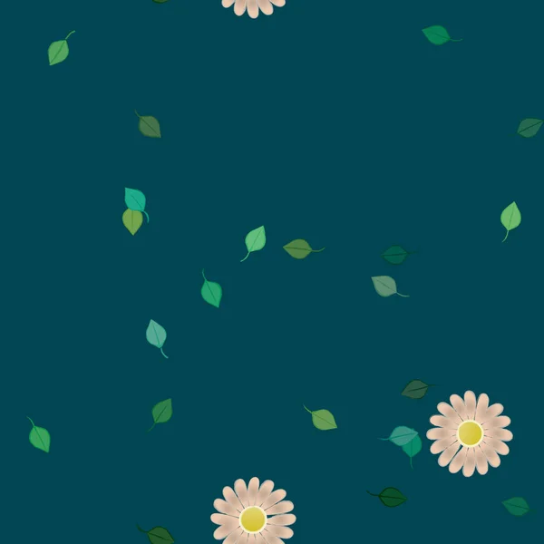 Modèle Vectoriel Avec Des Fleurs Colorées Simples Des Feuilles Vertes — Image vectorielle