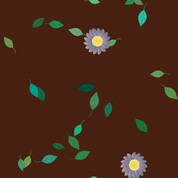 Modèle Vectoriel Avec Des Fleurs Colorées Simples Des Feuilles Vertes — Image vectorielle