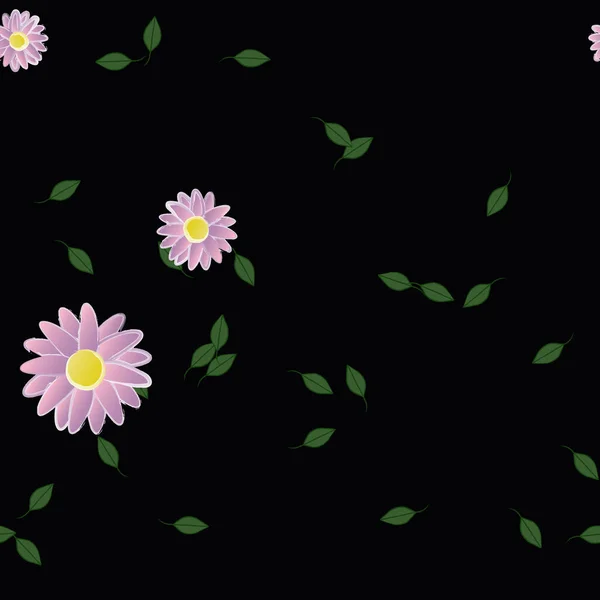 Fleurs Simples Avec Des Feuilles Vertes Composition Libre Illustration Vectorielle — Image vectorielle