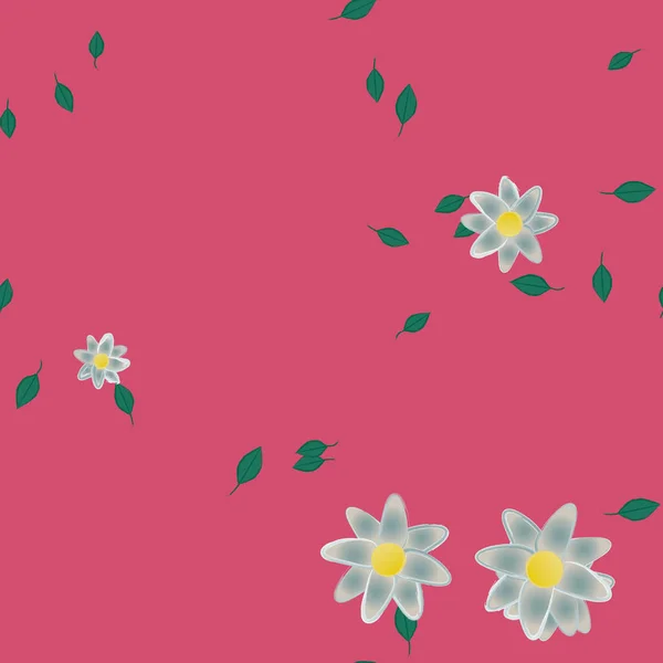 Modèle Vectoriel Avec Des Fleurs Colorées Simples Des Feuilles Vertes — Image vectorielle