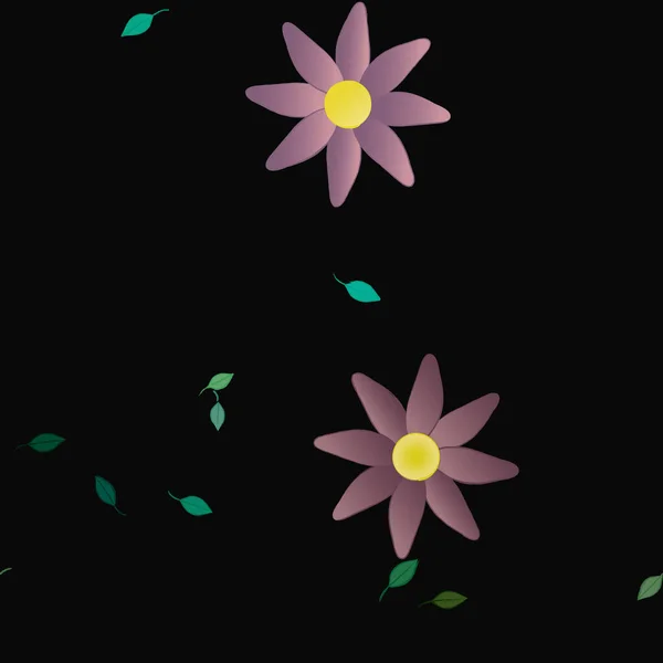 Modèle Vectoriel Avec Des Fleurs Colorées Simples Des Feuilles Vertes — Image vectorielle