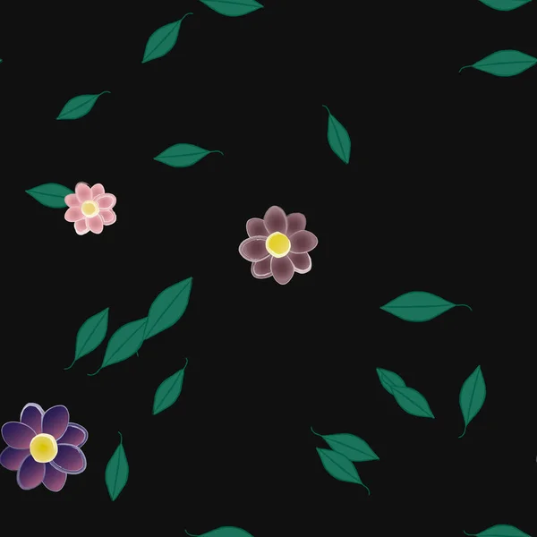 Hermosa Composición Con Flores Colores Simples Hojas Verdes Fondo Ilustración — Archivo Imágenes Vectoriales