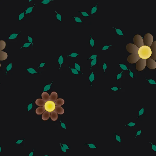 Flores Simples Con Hojas Verdes Composición Libre Ilustración Vectorial — Vector de stock