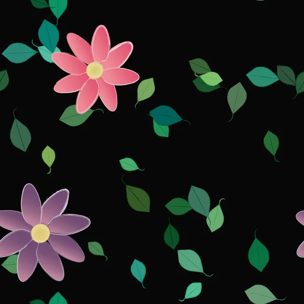 Composition Design Avec Fleurs Simples Feuilles Vertes Illustration Vectorielle — Image vectorielle