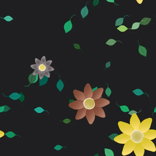 Fleurs Simples Avec Des Feuilles Vertes Composition Libre Illustration Vectorielle — Image vectorielle