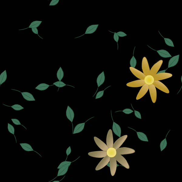 Flores Con Hojas Verdes Composición Libre Ilustración Vectorial — Archivo Imágenes Vectoriales