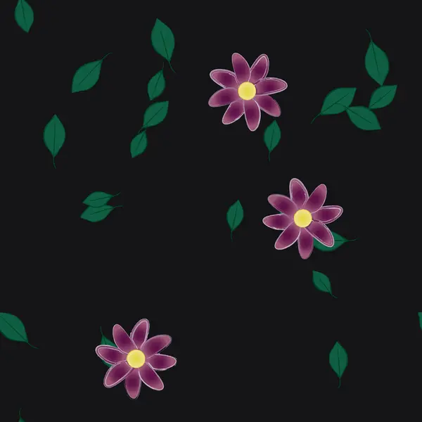 Flores Con Hojas Verdes Composición Libre Ilustración Vectorial — Vector de stock