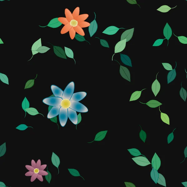 Composition Design Avec Fleurs Simples Feuilles Vertes Illustration Vectorielle — Image vectorielle