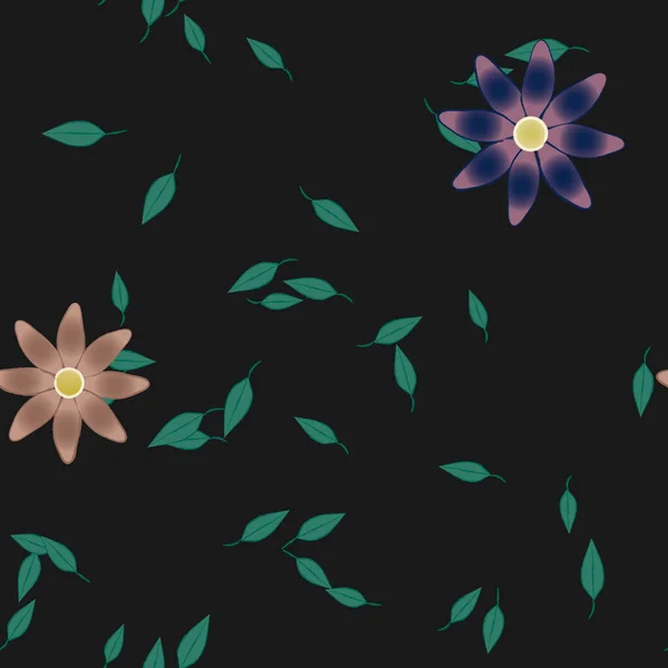 Flores Simples Con Hojas Verdes Composición Libre Ilustración Vectorial — Vector de stock