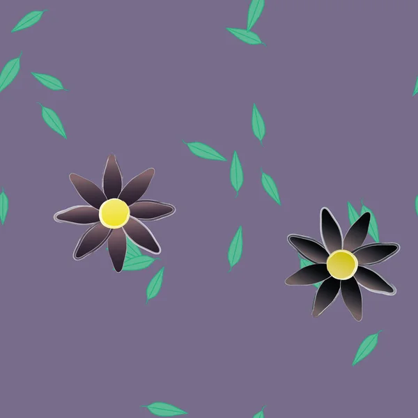 Mooie Compositie Met Eenvoudige Gekleurde Bloemen Groene Bladeren Achtergrond Vector — Stockvector