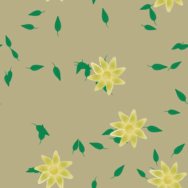 Composición Libre Con Flores Colores Simples Hojas Verdes Para Papel — Vector de stock