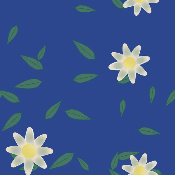 Composición Diseño Con Flores Simples Hojas Verdes Ilustración Vectorial — Archivo Imágenes Vectoriales