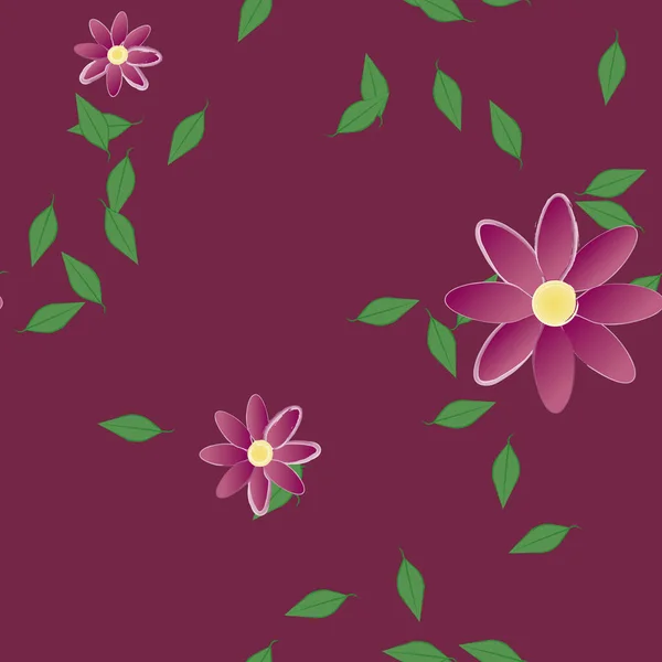 Plantilla Vector Con Flores Coloridas Simples Hojas Verdes — Vector de stock