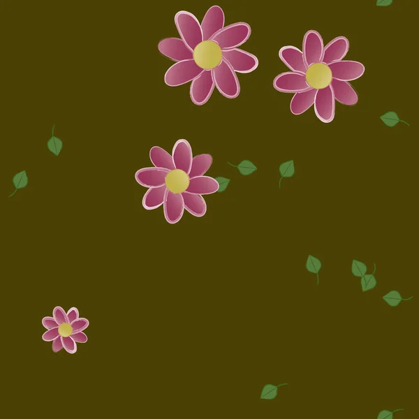 Modèle Vectoriel Avec Des Fleurs Colorées Simples Des Feuilles Vertes — Image vectorielle