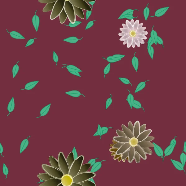 Fleurs Simples Avec Des Feuilles Vertes Composition Libre Illustration Vectorielle — Image vectorielle