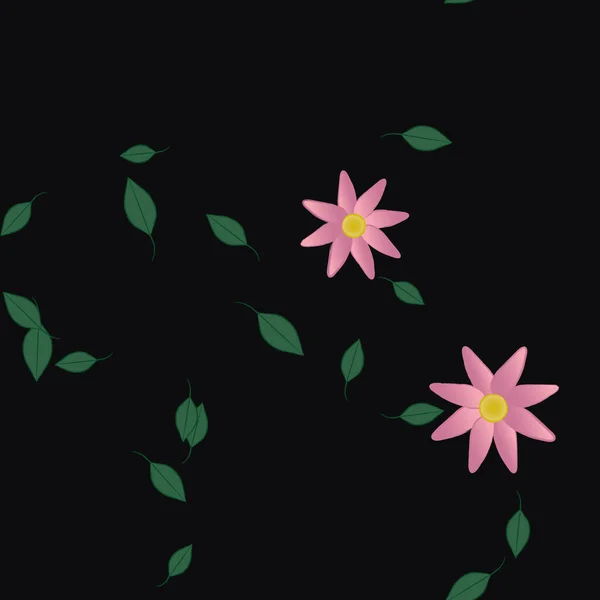 Composição Design Com Flores Simples Folhas Verdes Ilustração Vetorial — Vetor de Stock