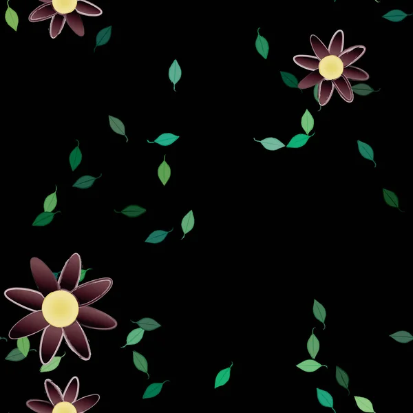 vector template with simple colorful flowers and green leaves