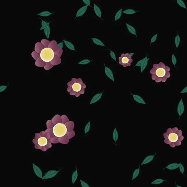 Modèle Vectoriel Avec Des Fleurs Colorées Simples Des Feuilles Vertes — Image vectorielle