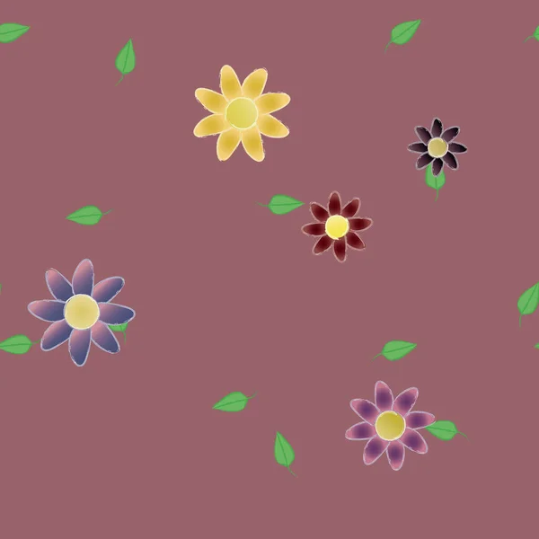 Composição Design Com Flores Simples Folhas Verdes Ilustração Vetorial — Vetor de Stock