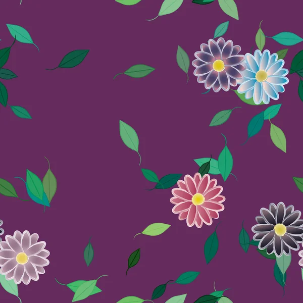 Composición Diseño Con Flores Simples Hojas Verdes Ilustración Vectorial — Vector de stock