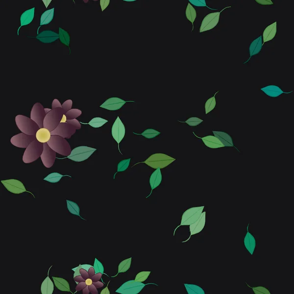 Barevné Květy Zelené Listy Pozadí Vektorové Ilustrace — Stockový vektor
