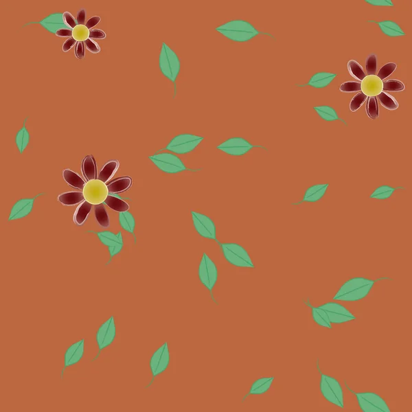 Composição Bonita Com Flores Coloridas Simples Folhas Verdes Fundo Ilustração — Vetor de Stock