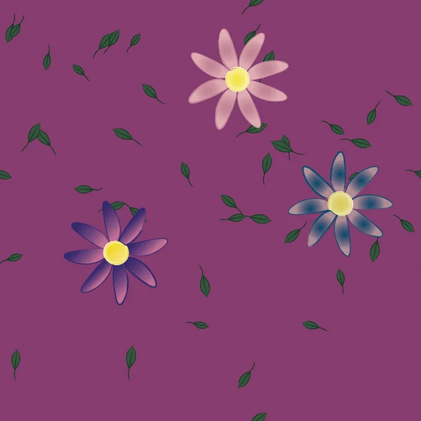 Modèle Vectoriel Avec Des Fleurs Colorées Simples Des Feuilles Vertes — Image vectorielle