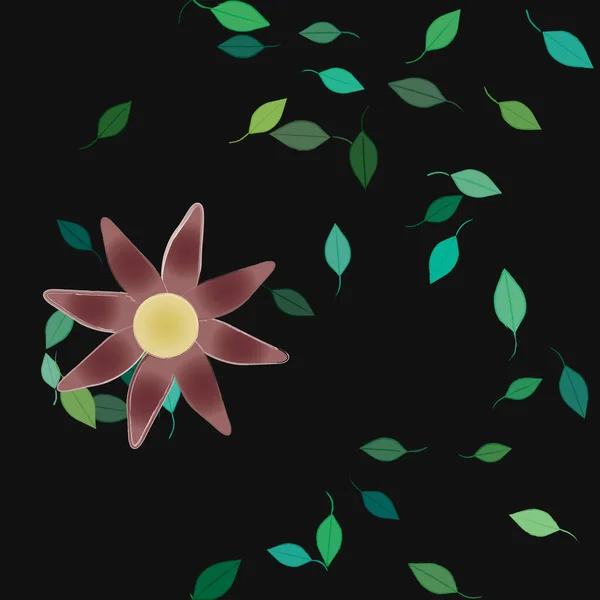 Flores Simples Con Hojas Verdes Composición Libre Ilustración Vectorial — Archivo Imágenes Vectoriales