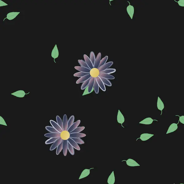 Plantilla Vector Con Flores Coloridas Simples Hojas Verdes — Vector de stock