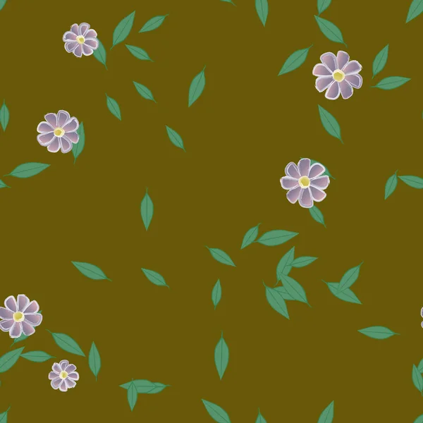 Modèle Vectoriel Avec Des Fleurs Colorées Simples Des Feuilles Vertes — Image vectorielle