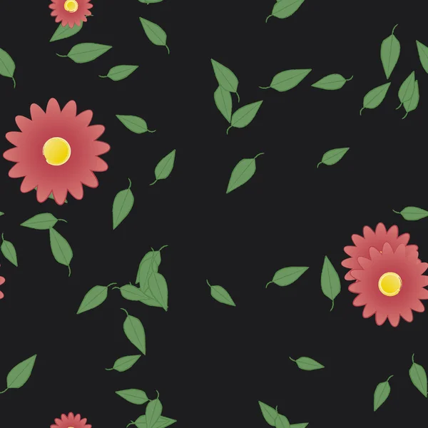 Mooie Compositie Met Eenvoudige Gekleurde Bloemen Groene Bladeren Achtergrond Vector — Stockvector