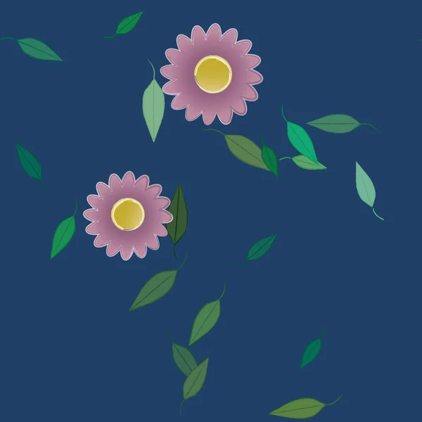 Composición Diseño Con Flores Simples Hojas Verdes Ilustración Vectorial — Vector de stock