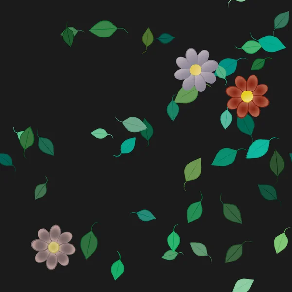 Composition Design Avec Fleurs Simples Feuilles Vertes Illustration Vectorielle — Image vectorielle