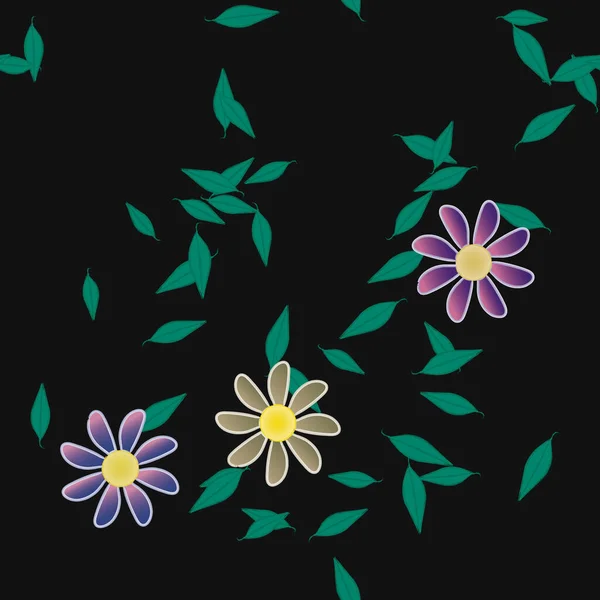 Composición Libre Con Flores Colores Simples Hojas Verdes Para Papel — Vector de stock