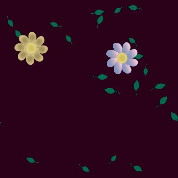 Modèle Vectoriel Avec Des Fleurs Colorées Simples Des Feuilles Vertes — Image vectorielle