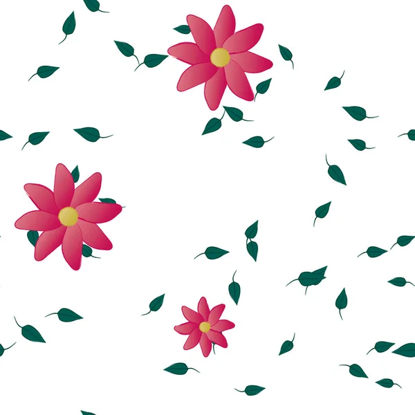 Όμορφη Σύνθεση Απλά Χρωματιστά Λουλούδια Και Πράσινα Φύλλα Λευκό Φόντο — Διανυσματικό Αρχείο