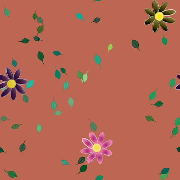 Composição Livre Com Flores Coloridas Simples Folhas Verdes Para Papel — Vetor de Stock