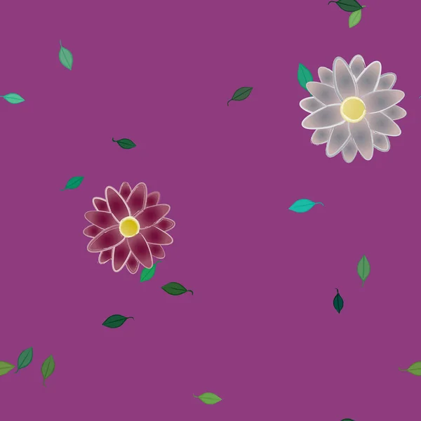 Modèle Vectoriel Avec Des Fleurs Colorées Simples Des Feuilles Vertes — Image vectorielle