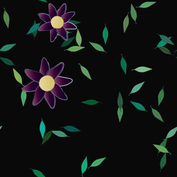 Fleurs Simples Avec Des Feuilles Vertes Composition Libre Illustration Vectorielle — Image vectorielle