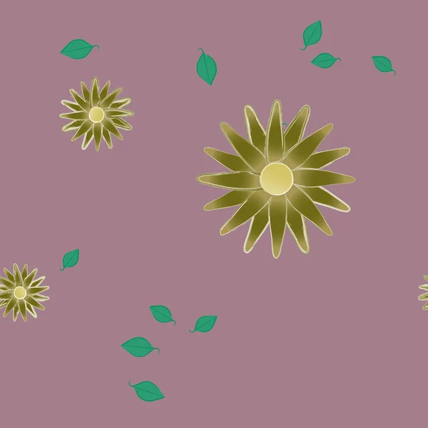 Composición Diseño Con Flores Simples Hojas Verdes Ilustración Vectorial — Archivo Imágenes Vectoriales