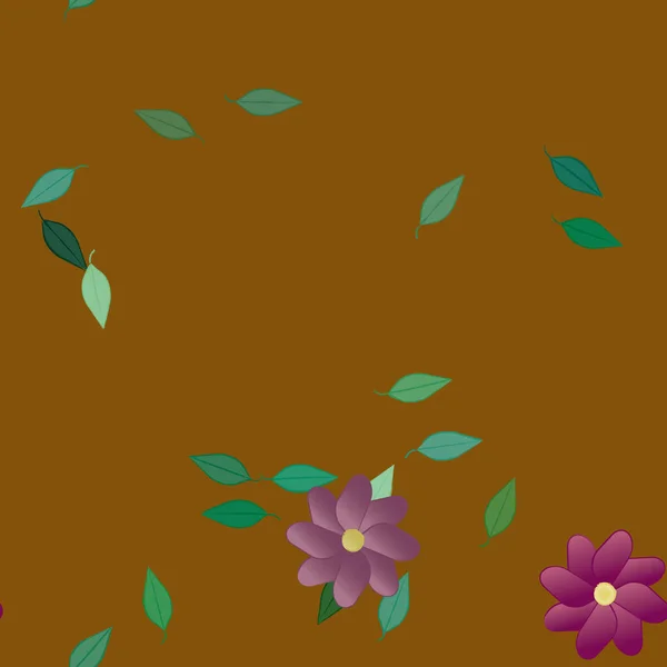 Mooie Compositie Met Eenvoudige Gekleurde Bloemen Groene Bladeren Achtergrond Vector — Stockvector