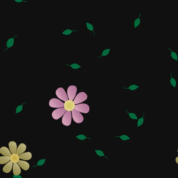 Composition Design Avec Fleurs Simples Feuilles Vertes Illustration Vectorielle — Image vectorielle