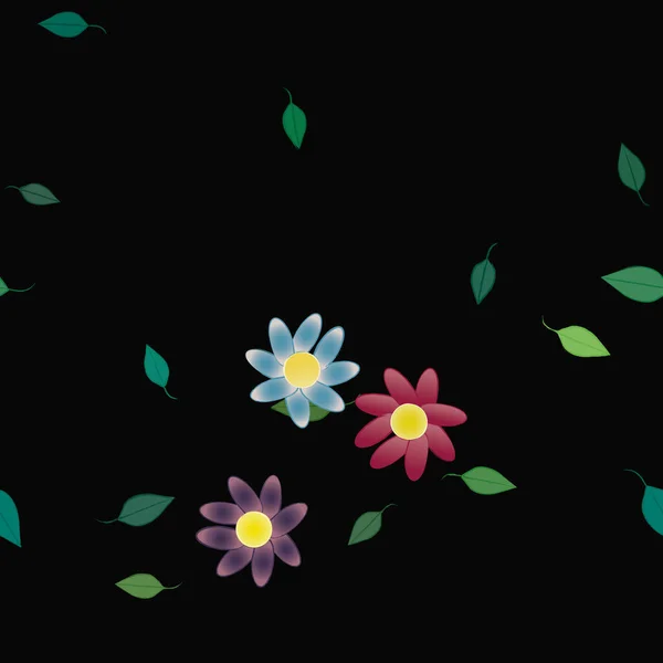 Plantilla Vector Con Flores Coloridas Simples Hojas Verdes — Vector de stock