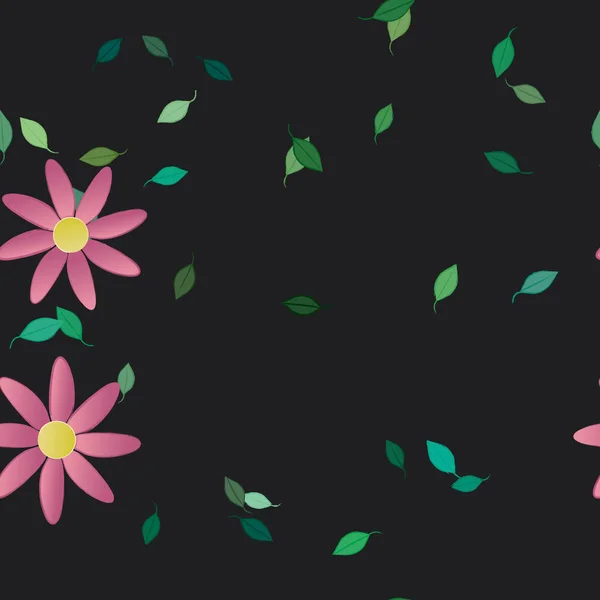 Hermosa Composición Con Flores Colores Simples Hojas Verdes Fondo Ilustración — Archivo Imágenes Vectoriales