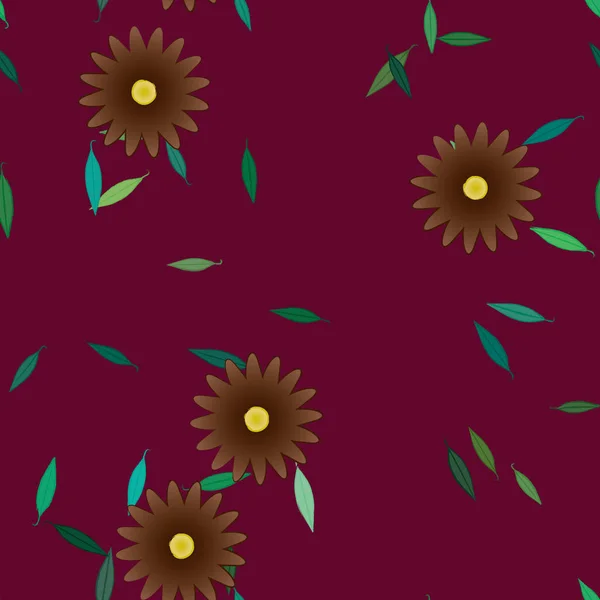 Hermosa Composición Con Flores Colores Simples Hojas Verdes Fondo Ilustración — Vector de stock