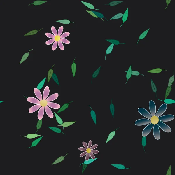 Composição Design Com Flores Simples Folhas Verdes Ilustração Vetorial — Vetor de Stock