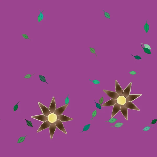 Hermosa Composición Con Flores Colores Simples Hojas Verdes Fondo Ilustración — Vector de stock