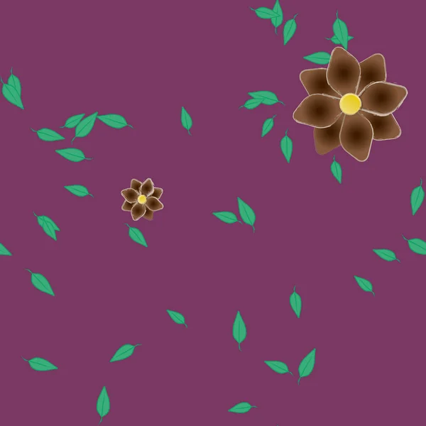 Modèle Vectoriel Avec Des Fleurs Colorées Simples Des Feuilles Vertes — Image vectorielle